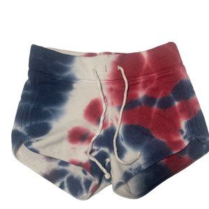 Justice red/white and blue tie dye shorts